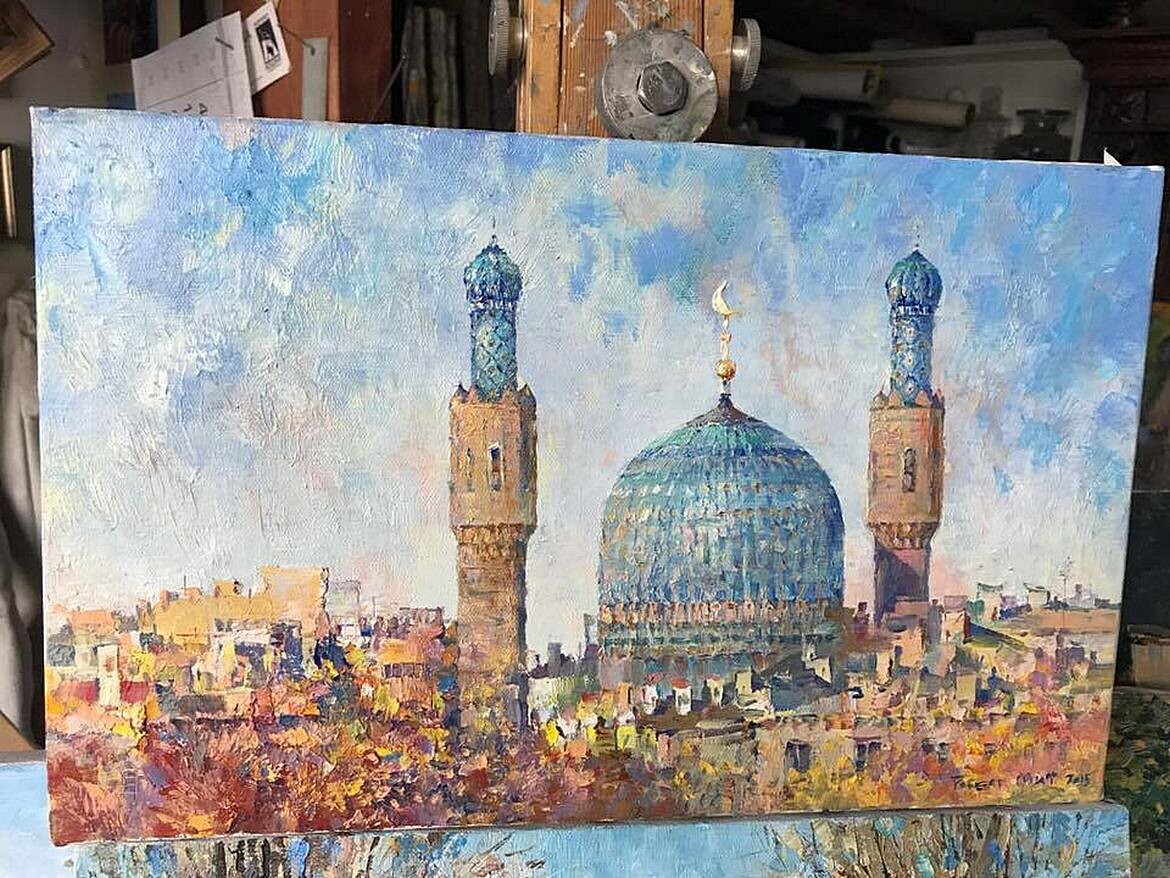 Ренат татарское. Мечеть СПБ. Марджани мечеть маслом картины. Картина утро над есть мечеть.