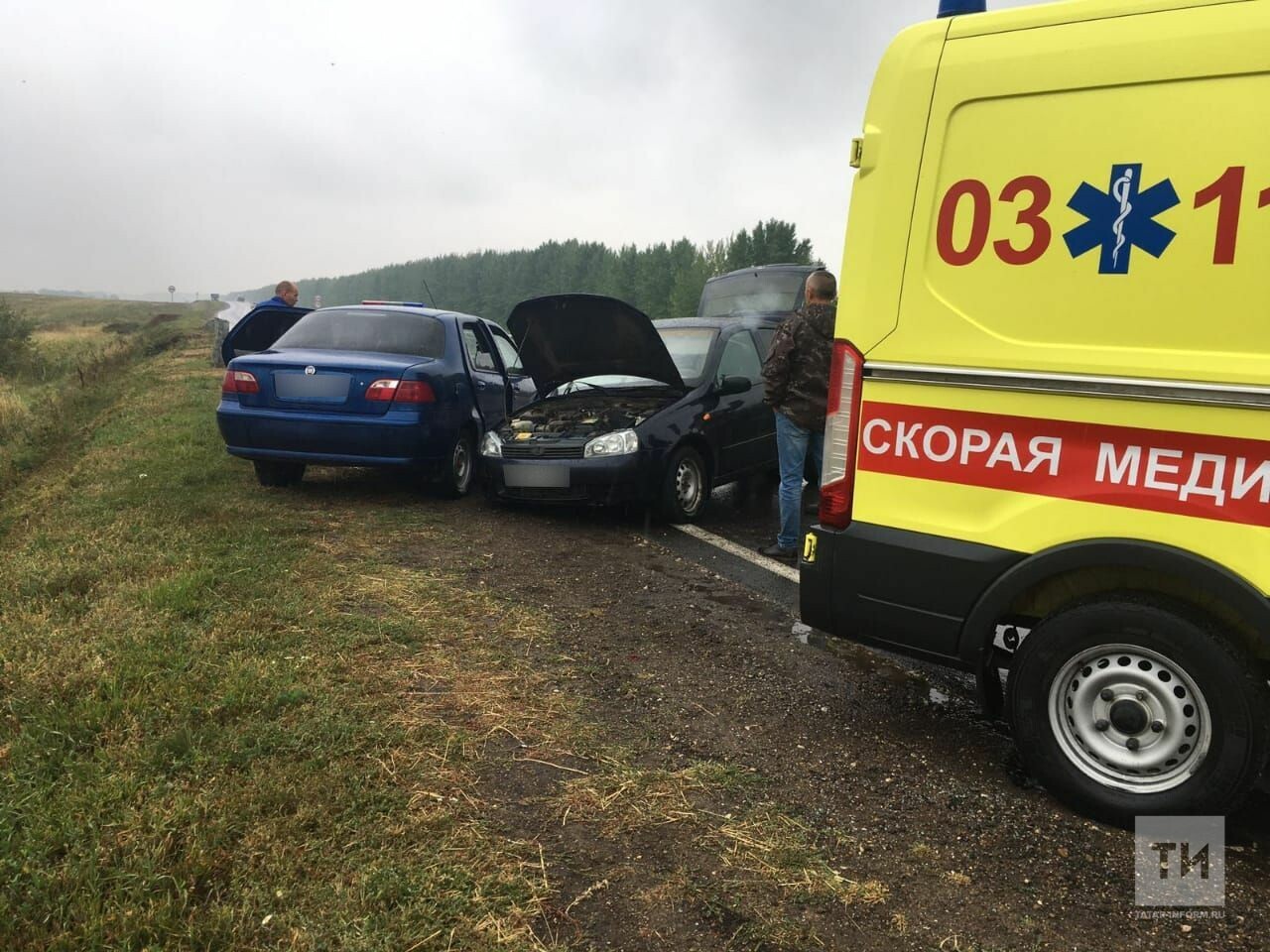 Трое пассажиров пострадали в лобовом столкновении двух легковушек в Татарстане