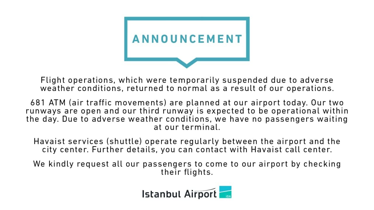 Аэропорт Стамбула заявил о восстановлении нормальной работы