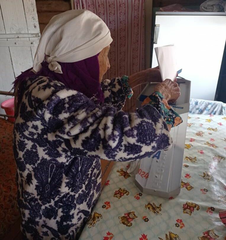 «Сама хотела пойти, но слишком скользко»: столетняя сельчанка проголосовала на дому