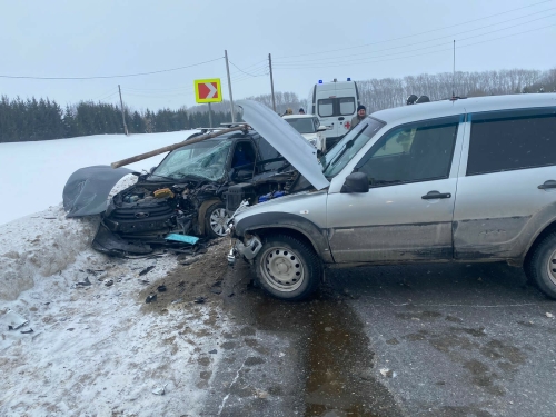 Две легковушки столкнулись лоб в лоб на трассе в РТ, оба водителя и пассажир в больнице