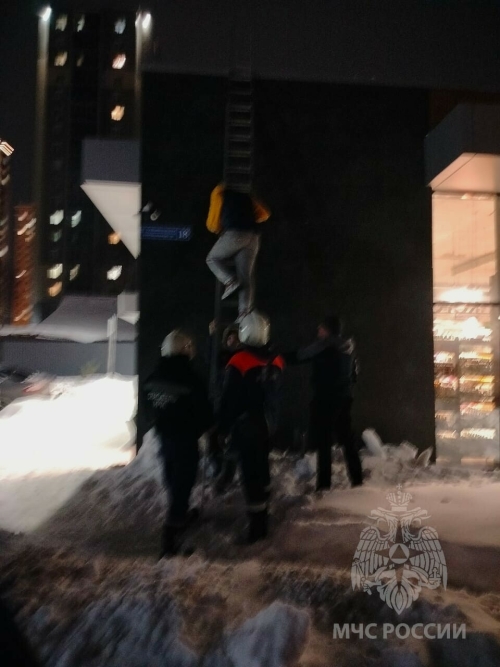 Спасатели сняли с крыши магазина в Казани рабочего, который чистил снег и не смог слезть