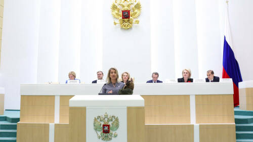 Министр культуры Татарстана Ирада Аюпова с плюшевым Шурале в руках рассказала сегодня в Совете Федерации о защите героев татарских сказок от патентных троллей