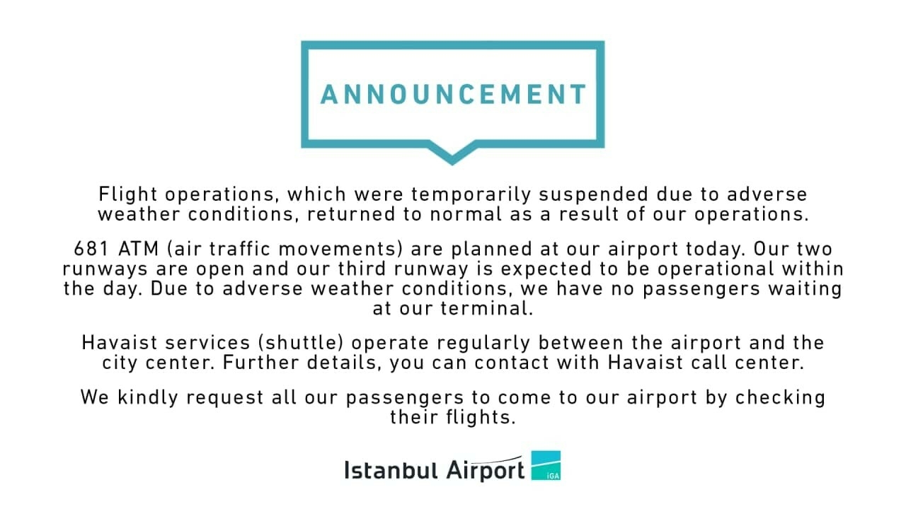 Аэропорт Стамбула заявил о восстановлении нормальной работы