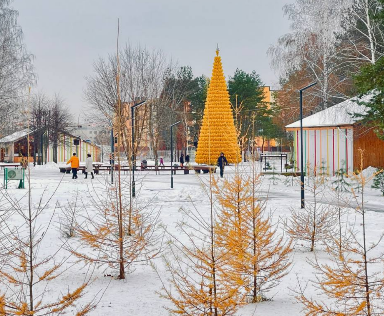 Золотая, осенняя, «кукуруза»: в Нижнекамске установили необычную новогоднюю ель