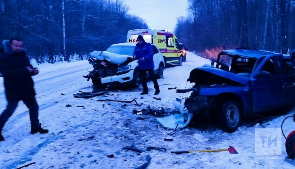 Двое детей и взрослый получили травмы в лобовом столкновении автомобилей на трассе в РТ