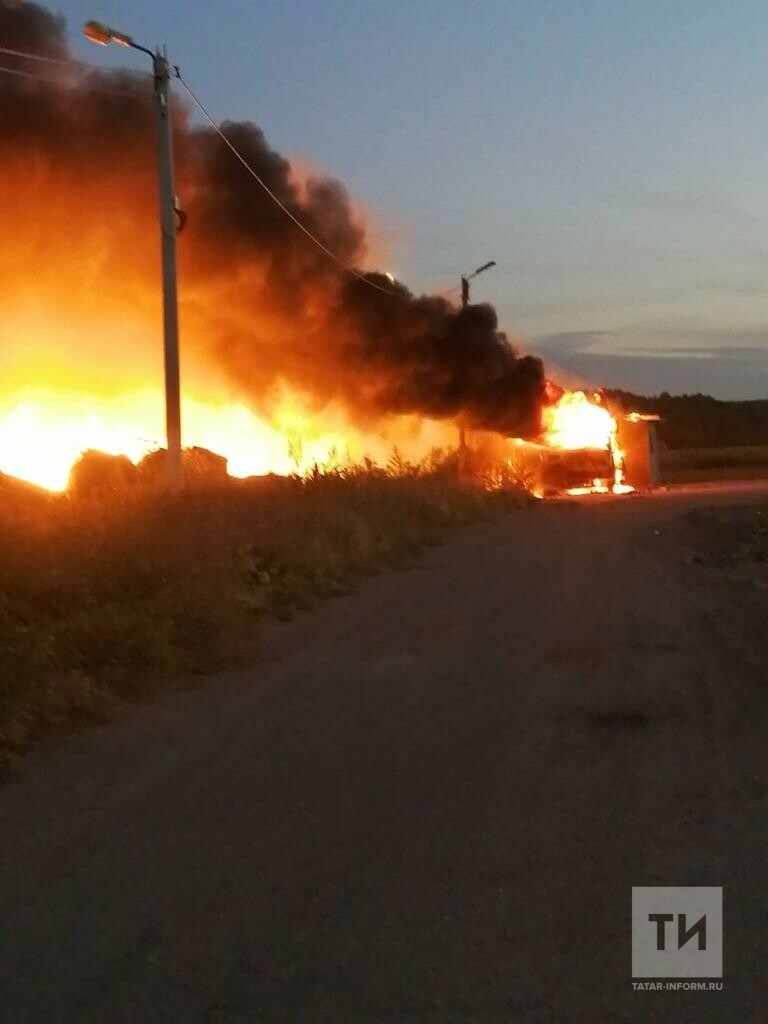 Очевидцы сняли на видео крупный пожар на территории бывшего конезавода в РТ