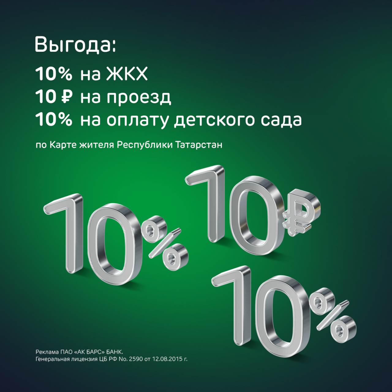 В Ак Барс Банке акция: по Карте жителя РТ скидки на проезд, за оплату детсадов и ЖКХ