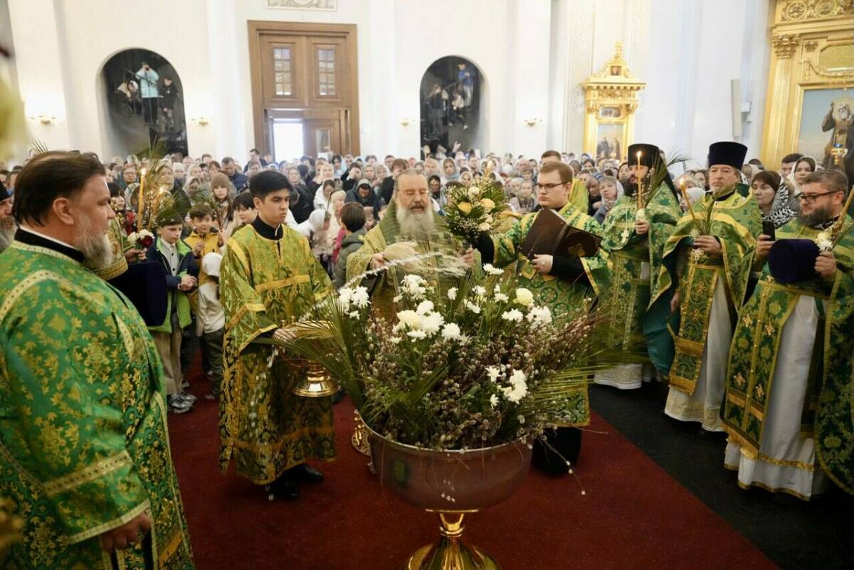 Митрополит Кирилл возглавил службу в Вербное воскресенье в Казанском соборе
