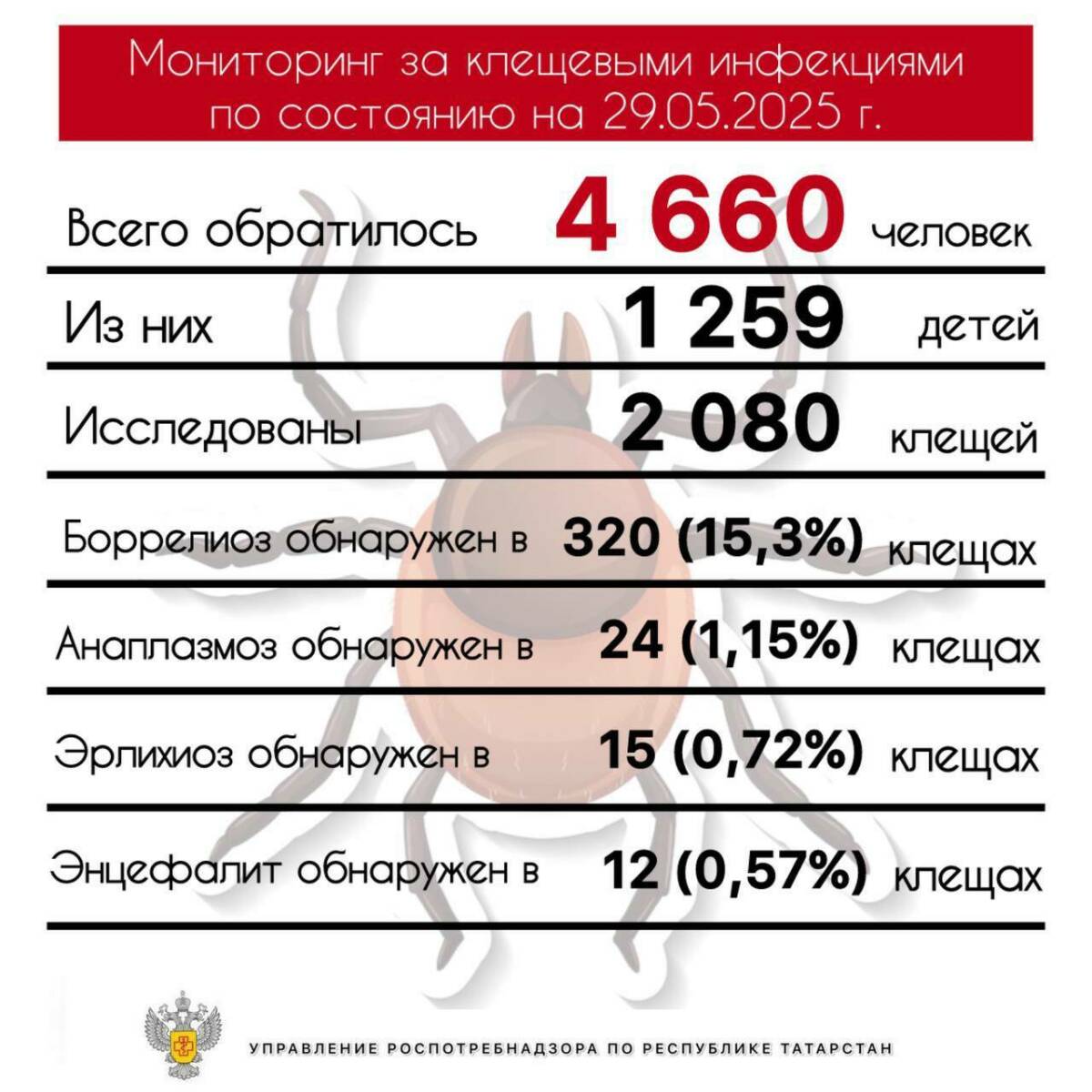 В больницы РТ с жалобами на укусы клещей обратились более 4,5 тыс человек