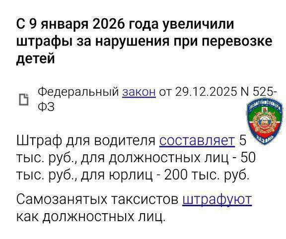 В России в два раза выросли штрафы за перевозку детей без автокресла