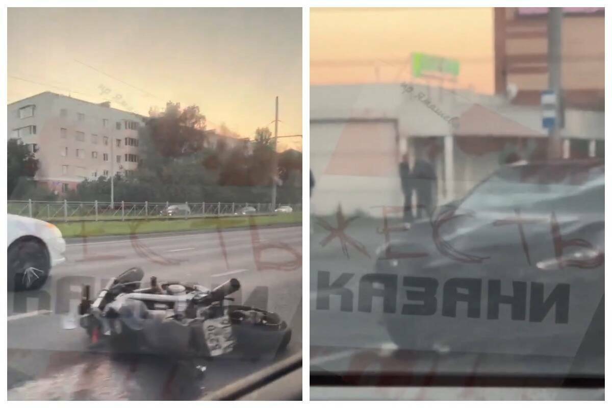 Курьер на мотоцикле получил тяжелые травмы в ДТП с Mazda в Казани